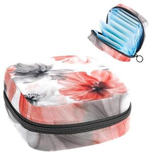 Opbergtas voor maandverband, mooie bloemen op witte achtergrond, draagbare maandverband, inlegkruisjes, tampons, maandverband, opberghouder voor vrouwen, school, kantoor