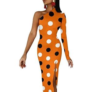 Halloween Polka Dots Damesjurk met halve mouwen, avondfeest, lange jurken, cocktailjurk, split, bodycon jurk, S