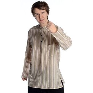 HEMAD Herenhemd vissershemd S-XXXL puur katoen - Beige gestreept XXL