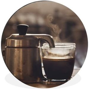 Wandcirkel - Muurcirkel - 30x30 cm - Een kleine koffiepot met twee koppen koffie