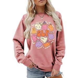 MLZHAN Cognition Social Voice SLP Halloween Ghosts Sweatshirt Vrouwen Gift Herfst Lange Mouw Shirts Harajuku Losse Pullover Tops (XXL, Rose Gold), Roségoud, XXL