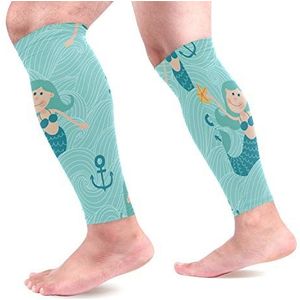 EZIOLY Zeemeerminnen Anker Sport Kalf Compressie Mouwen Been Compressie Sokken Kalf Guard voor hardlopen, Fietsen, Moederschap, Reizen, Verpleegkundigen