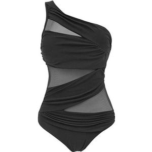 LOLOBFZL Swimsuits for women One Piece Mesh Bandage Bikini Swimwear One Shoulder Push Up Monokini Swimsuit Bathing Suit-black-l