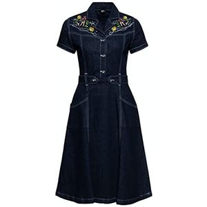 Queen Kerosin Dames swing jeansjurk | denim jurk | potloodjurk | vintage | potloodjurk | potloodrok | jaren 50 | rockabilly | westernjurk | borduurwerk, denim, 3XL