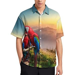 Rode en blauwe ara papegaaien Hawaiiaanse shirt voor mannen zomer strand casual korte mouw button down shirts met zak