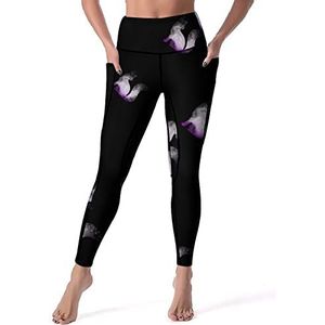 Asexual Space Cat yogabroek voor dames, hoge taille, buikcontrole, workout, hardlopen, leggings, 2XL