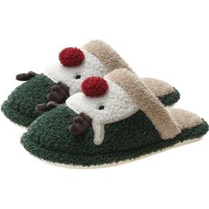 BOSREROY Verdikte Indoor Winter Pluizige Unisex Elk Slides 3D: Slippers Kerstmis, Groen, One Size