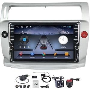 Android 11 2 DIN Autoradio Stereo 9 inch Screen voor Citroen C4 LA LC 2004-2014 Carplay Android Auto GPS-navigatie Bluetooth RDS FM DAB+ Radio Stuurbediening Voice Control DSP (Color : Silver, Size