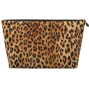 QGWDYYJQ Luipaardprint bedrukte lederen toilettas draagbare cosmetische tas clutch tas, Goud, Eén maat