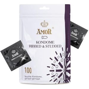 AMOR Ribbed-Studded Premium Condooms, Ø 54 mm, Transparant, Verpakking van 100