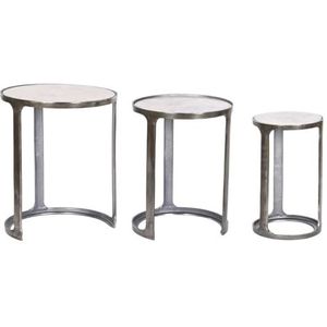 Home ESPRIT Set van 3 tafels, wit, zilver, 45 x 45 x 56 cm