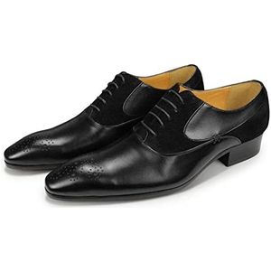 AQQWWER Herenkledingschoenen Mens Formal Shoes Brown Leather Oxford Shoes Handmade Patchwork Casual Shoes Business Retro Office (Color : Schwarz, Size : 46)