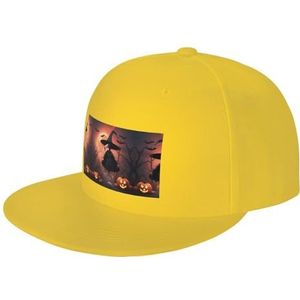 KoNsev Halloween Flamingo Heks Hoed Snapback Hoeden voor Mannen,Flat Bill Rand Baseball Cap Hoed Verstelbaar,Trucker Cap, Geel, Eén Maat