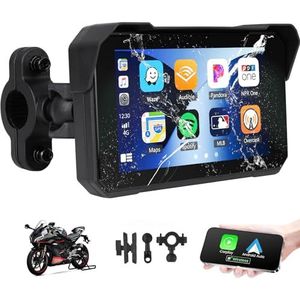 SIXTOP Carplay en Android Auto, draagbaar, voor motorfiets, GPS-navigatie, 5 inch touchscreen, Bluetooth, IP68 waterdichte stereo