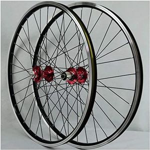 ZECHAO Mountain Wheelset 26 inch, fietsrand 32 spaak fietsen for achterwiel Qr Verzegelde lagerhubs DISC/RIM REM 7-11SPEED CASSETTE (Color : Red hub, Size : 26inch)