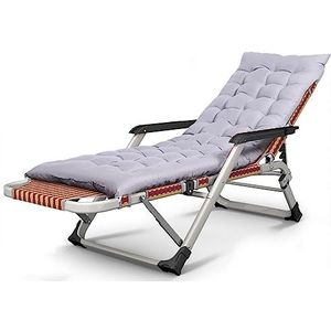 GEIRONV Outdoor ligstoel, opvouwbare lunchpauze lunchbed balkon thuis vrije tijd luie bank strand kantoor rugleuning draagbare stoel Fauteuils (Color : With pad, Size : 178x65x25cm)