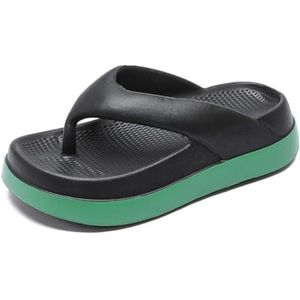 Jhsm-danielfan 2-pack Plateau Flip Flops voor dames, antislip, zomersandalen met ondersteuning van de voetboog, lichte strandslippers en casual outdoorschoenen, Zwart, 39 EU