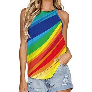 Regenboog Golf Achtergrond Vrouwen Tank Top Zomer Mouwloze T-shirts Halter Casual Vest Blouse Print Tee 3XL