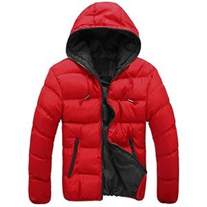 SHINROAD Heren jas Winter Donsjas warm en comfortabel Casual Contrasterende Kleur Winddicht Waterdicht Gewatteerde Down Mannen Jas voor Outdoor Werk Dagelijks Draag Rood 2XL