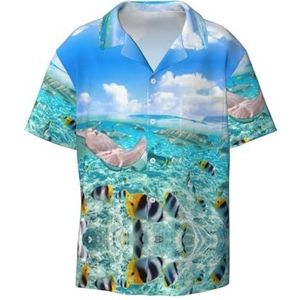 EdWal Kleurrijke Vissen Print Heren Korte Mouw Button Down Shirts Casual Losse Fit Zomer Strand Shirts Heren Jurk Shirts, Zwart, XXL