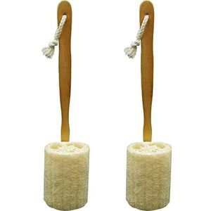 Natuurlijke exfoliërende Loofah Luffa Loofa rugspons schrobber borstel met lange houten handvat stok houder lichaam douche bad spa Pack van 2