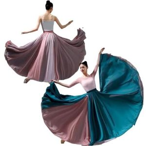 Flamencorok for vrouwen, 720 graden, volle cirkelvormige swingrok, Spaans danskostuum, volwassen, vloeiende, geplooide gelaagde rok for optredens, Halloweenfeest, rode krijtthema-outfit(Pink blue_95cm
