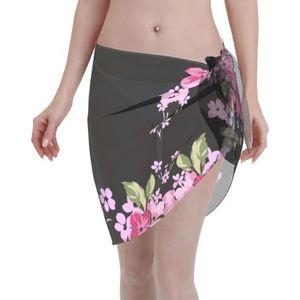 Mooie bloemenprint, elegante strandwrap, bikini cover-up, badkleding jurk, voor vrouwen, perfect voor zwembad en resort, zwart, Zwart, one size