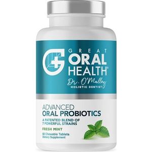Great Oral Health Supplement gebruikt voor het baden Ademhaling Gom Ziekte Immuunhulp Tonsil Stones en meer Alle natuurlijke ingrediënten Glutenvrij en lactose Kracht mengsel van zeven versterkende bacteriën, waaronder Lactobacillus Streptococcus Blis K12 en M18 60 Tablets
