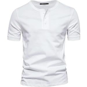 LQHYDMS Heren T-shirt Katoenen Kraag T-shirt Mannen Casual Zomer Korte Mouw Heren T-shirts Mode Basic T-Shirt Mannelijke, Wit, XL 72/80KG
