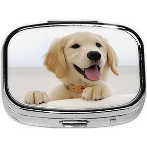 Golden Retriever Puppies Pillendoos Rechthoek Pil Case 2 Compartiment Geneeskunde Pil Organizer Draagbare Reizen Pillendoos Geneeskunde Vitamine Kabeljauw Leverolie Opbergdoos Leuke Unieke Gift