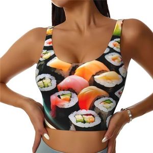 Sushi Print Comfortabele Vrouwen Sport Vest Yoga Workout Vest Voor Vrouwen Lichtgewicht Zomer, Zwart, S
