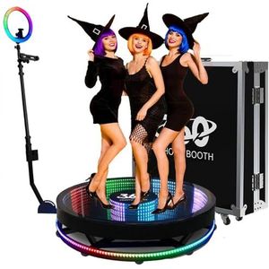 360 ° Photo Booth-Machine - App-Bediening + Afstandsbediening, 8 Snelheden Roterend - 360 ° Panoramische Slow-Motionopnamen, Met 2 Kleurrijke Dimbare Ringlichten,115cm