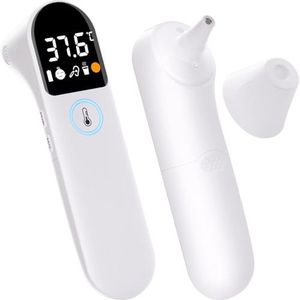 Voor- en oorthermometer voor baby's en volwassenen – koortsalarm – meting van de temperatuur van levensmiddelen – hoge precisie – lcd-display – CE en ISO13485 gecertificeerd – geheugen 32 laatste