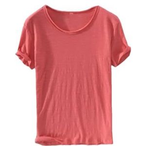 Dvbfufv Heren Vintage Katoenen T-shirt Lichtgewicht Ademend Slim-Fit O-hals Casual Basic Tops, Rood, M