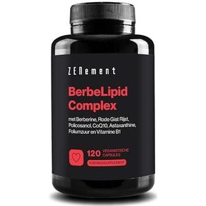 BerbeLipid Complex, met Berberine, Rode Gist Rijst, Policosanol, CoQ10, Astaxanthine, Foliumzuur en Vitamine B1, 120 Veganistische Capsules | Veganistisch, GGO-vrij | Zenement