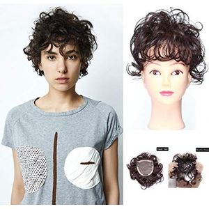 Rommelige Golvende Kroon Vervanging Menselijk Haar Clip in Topper Wiglet Machine Gemaakt Zwart