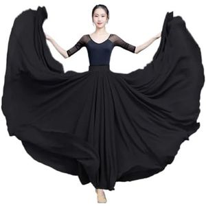 Flamencorok for vrouwen, 720 graden, volle cirkelvormige swingrok, Spaans danskostuum, volwassen, vloeiende, geplooide gelaagde rok for optredens, Halloweenfeest, rode krijtthema-outfit(Black_M)