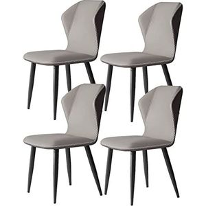 GEIRONV Eetkamerstoel Set van 4, modern PU-leer met rugleuning zacht kussen en koolstofstalen stoelpoten for woonkamer slaapkamer keukenstoelen Eetstoelen (Color : Light Gray, Size : B)