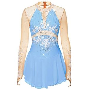 Nnnydjy Meisjes Kant Kunstschaatsen Prestaties Jurk Haak Vinger Lange Mouwen Gymnastiek Turnpakje Dames Handgemaakte Schaatsen Danswedstrijd Kleding Met Diamant,F,11_13Years