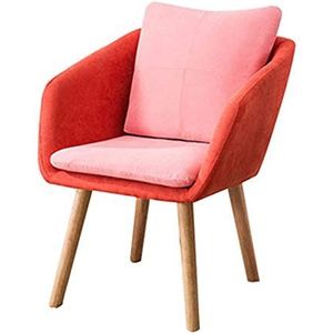 GEIRONV 50×50×73cm Eiken Poten Fluwelen Eetkamerstoelen,Balkon Lounge Fauteuil voor Woonkamer Slaapkamer Keuken Fauteuils 1 Stuk Eetstoelen (Color : Red+pink, Size : 50x50x73cm)