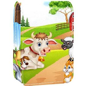 Animal Farm Selfie Lipgloss Houder Lipstick Case Draagbare Mini Lipstick Opbergdoos Reizen Lipstick Organizer Case met Spiegel voor Vrouwen, Meerkleurig, 9.5x2x7 cm/3.7x0.8x2.7 in