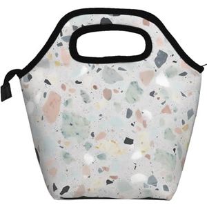 Lunchtas geïsoleerde lunchbox voor vrouwen mannen Terrazzo marmer pastel herbruikbare lunchtas lekvrije koelere lunchcontainers leuke picknicktas draagbare koeltas voor reizen, werk buiten