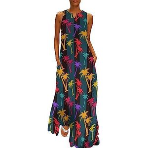 Tropische kokospalmen dames enkellengte jurk slim fit mouwloze maxi-jurk casual zonnejurk 4XL