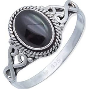 Ring 925 Zilveren Onyx Dames zwart Steen Echt Zilver Cadeau (NO.: MRG-042-03)
