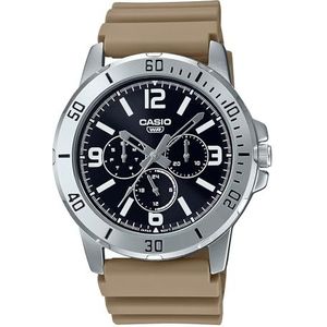 Casio Horloge Collection - MTP-VD300-5B Armband Kleur: Beige Wijzerplaat Zwart Heren