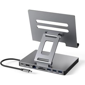 iPad Pro USB C Hub Stand, 9-in-1 Adapter for iPad Pro M4 M2 13 12.9 11 Inch Docking Station Foldable with 4K 60Hz HDMI, RJ45 Gigabit Ethernet, SD/TF Card Reader, 3 USB 3.0, 3.5 mm Audio, iPad Air