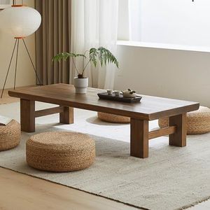 Japanse Stijl Lage Tafel Multifunctionele Rechthoek Houten Boerderij Cocktail Tafel Woonkamer Zen Zwevende Zitting Tafel Laptop Tatami Tafel(Brown,100x60x38cm/39.3x23.6x14.9in)