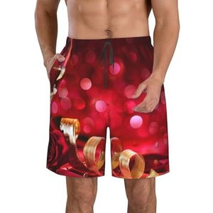 PHTZEZFC Wijn en rode rozen print heren strandshorts - zomervakantie strandshorts casual lichtgewicht trekkoord, Wit, M