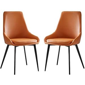 Eetkamerstoelen, Keuken Keuken Eetkamerstoelen Set van 2, Moderne Lederen Slaapkamer Trouwzaal Balkon Fauteuil Koolstofstalen Benen Kaptafel Make-up Stoel(Orange)