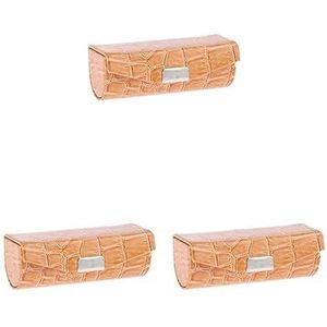 Lederen Lipstick Case Houder Opbergdoos met Spiegel voor Portemonnee Lichtblauw, 3 Set (Oranje), as described, als beschrijving